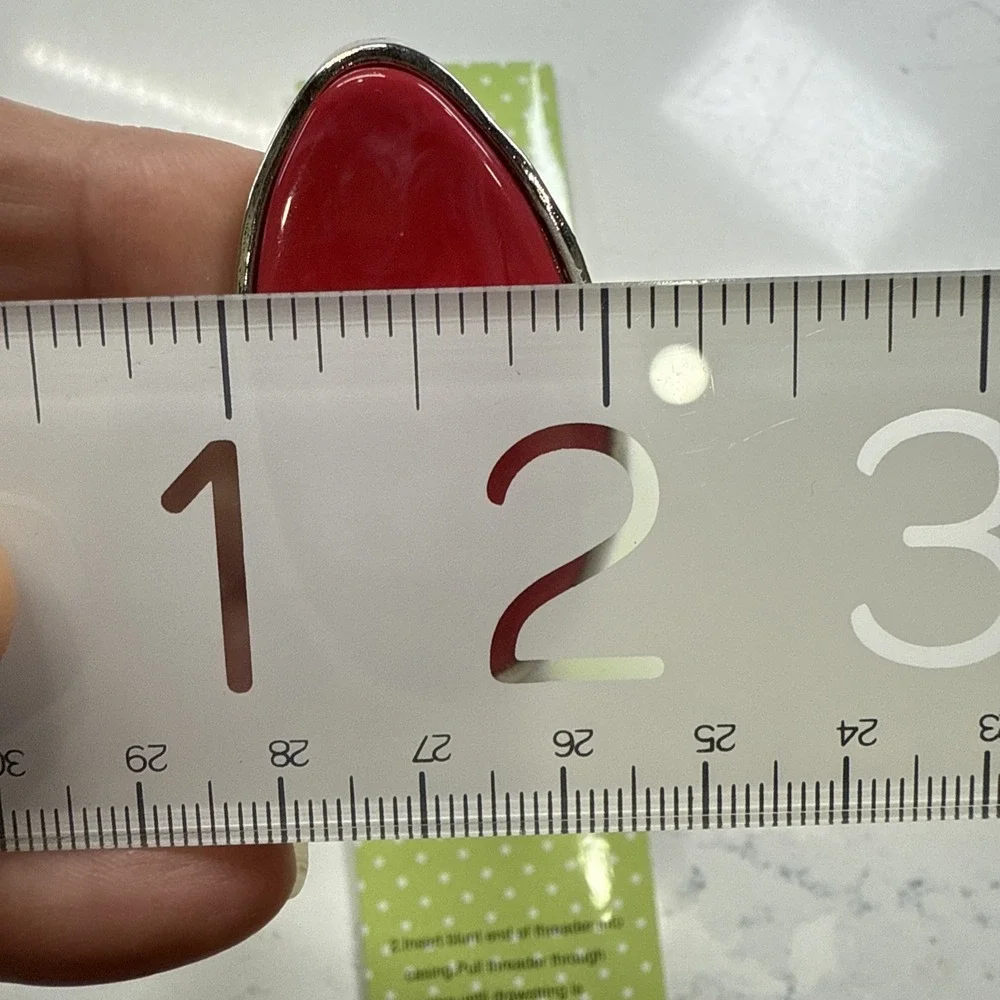 Vtg Red Oval Stone Silver Tone Hinged‎ Bangle Bracelet Statement Jewelry 90s Y2K